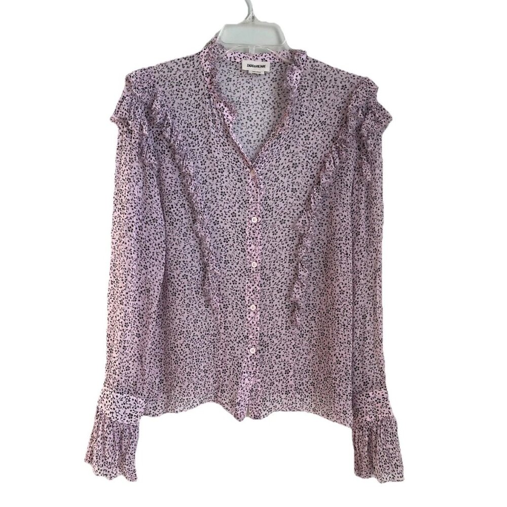 Zadig & Voltaire Lavender Purple Ditsy Floral Tweet Goa Semi Sheer Blouse